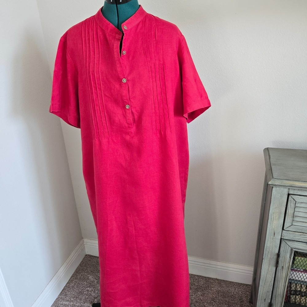 Silhouettes Womens Linen Midi Dress Red Size 20W Pin-tuck Pleats Box Cut